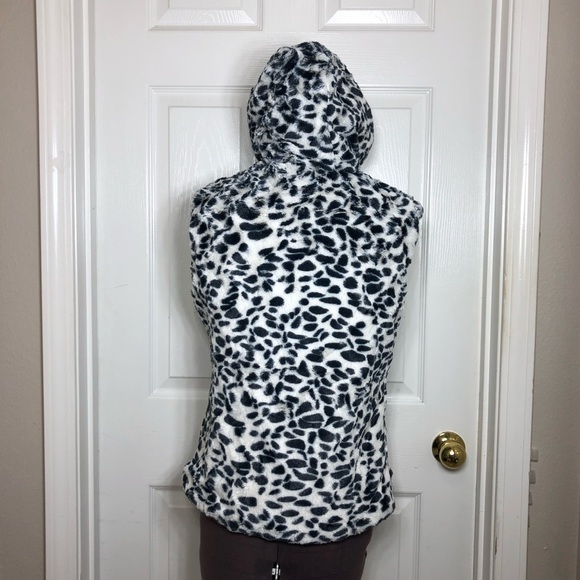 Saeldon Women Reversible Black White Animal Print Pockets Zippered Vest  L - Picture 8 of 15